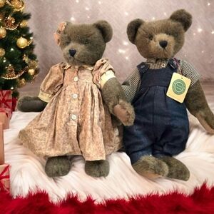 Boyd's Bears Teddy Bear Pair Boy & Girl Gift, Stuffed Animal Nursery Decor /EUC